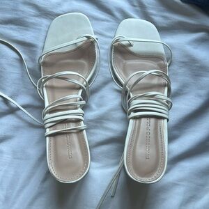 Princess Polly white lace up calf heels